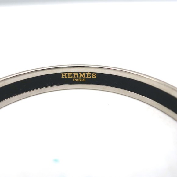 HERMES CAPITALES ENAMEL NARROW BANGLE BRACELET GRAY/SILVER SIZE MEDIUM - Picture 6 of 6